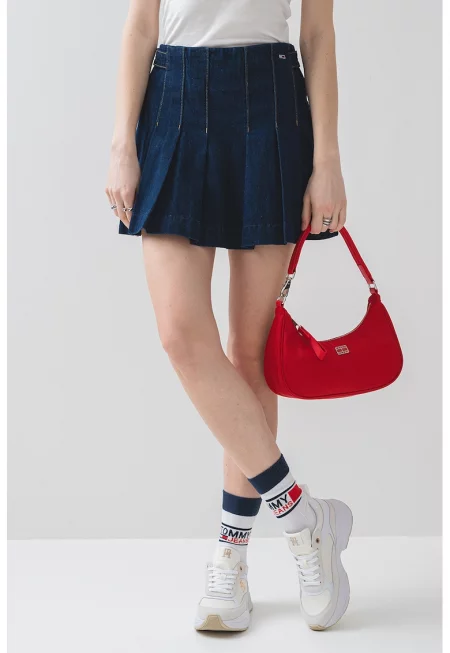 Къса дънкова пола с лого - Индигово синьо