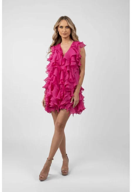 Къса рокля с волани и изрязан гръб