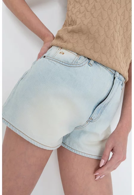 Къси дънки със средна талия - Бледожълт/Бледо синьо