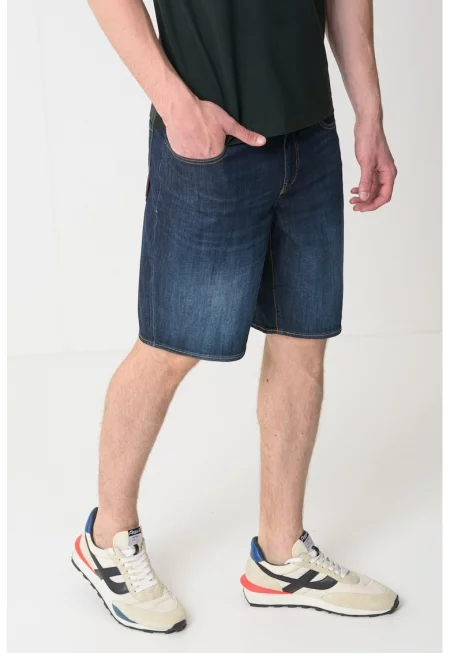 Къси дънки със средна талия - Син меланж