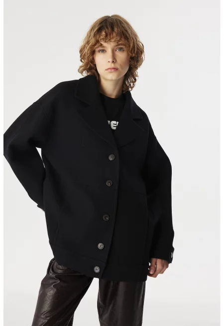 Късо палто с вълна - Черен