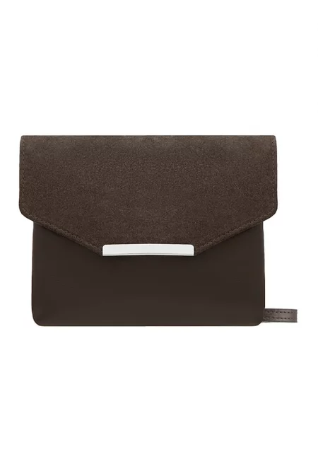 Клъч от импрегнирана кожа с презрамка с верижка - Тъмнокафяв