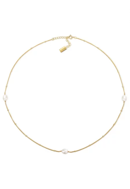 Колие тип верижка с 18K златно поритие и перли - Златист