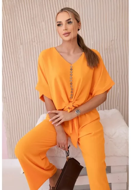 Комплект блуза с преден възел и панталон - Един размер