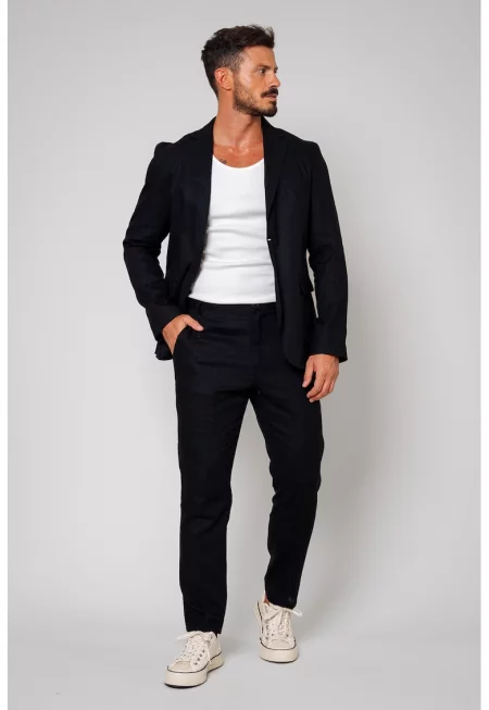 Костюм с лен - Черен