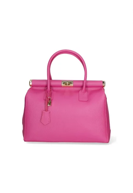 Кожена чанта с отделяща се презрамка - Фуксия