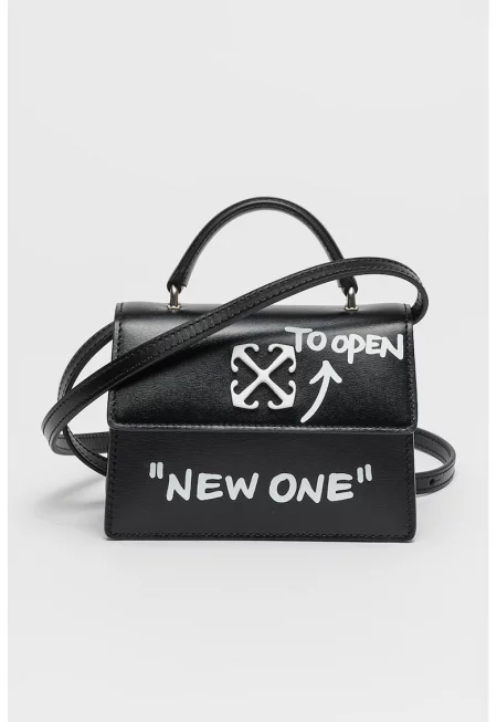 Кожена чанта с принт - Бял/Черен