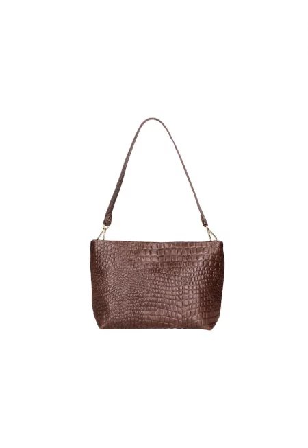 Кожена чанта с шагрен - Тъмнокафяв