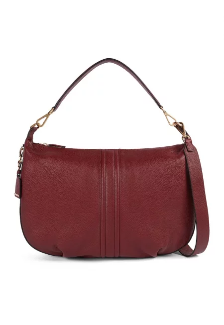 Кожена чанта за рамо Aurelyi - Бордо