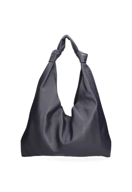 Кожена чанта за рамо с несесер с цип - Тъмносин