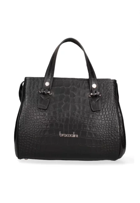 Кожена чанта за рамо с отделяща се презрамка - Черен