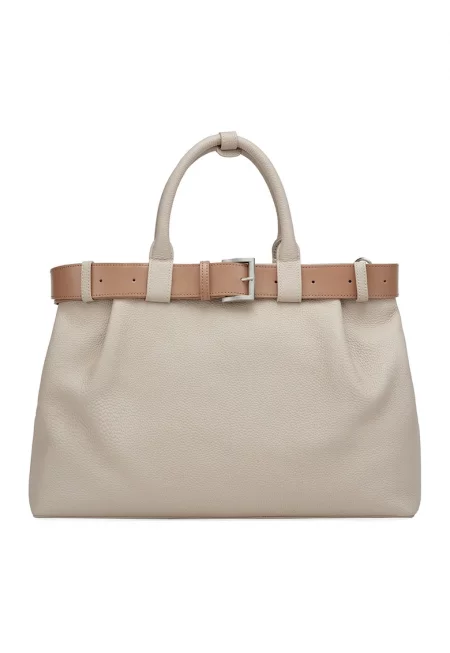 Кожена ръчна чанта - Бежов