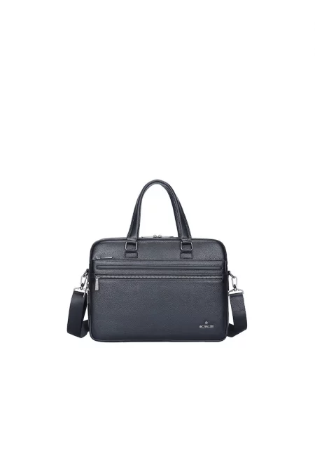 Кожена ръчна чанта с джобове - Черен