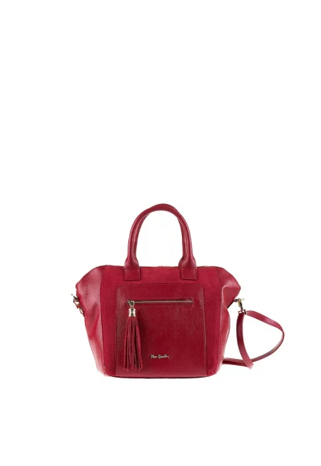 Кожена ръчна чанта Silvana с велур и допълнителна презрамка