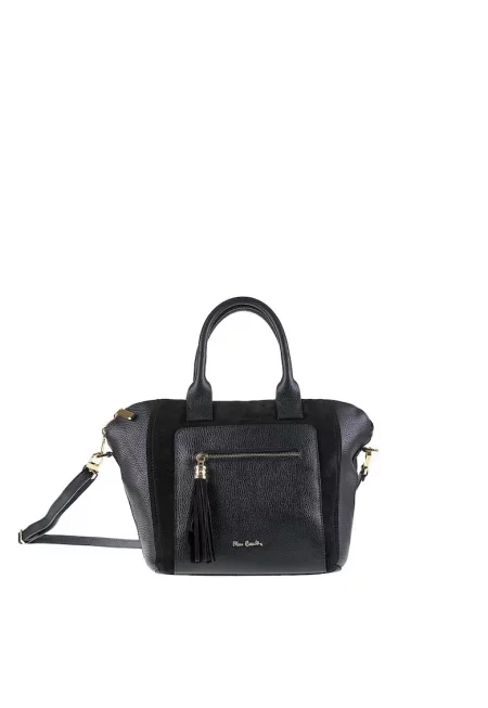 Кожена ръчна чанта Silvana с велур и допълнителна презрамка