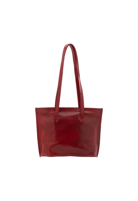 Кожена шопинг чанта - Червен