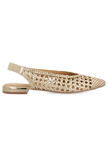 Кожени обувки с отворена пета и перфорации - Златист