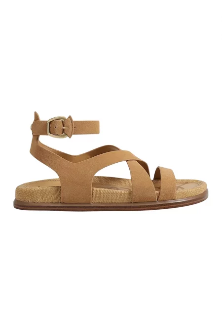 Кожени сандали Delia с каишка на глезена - Карамел