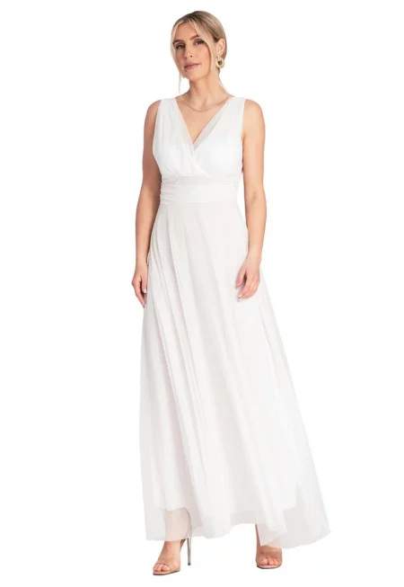 Макси вечерна рокля -  бяло - волани - полиестер/еластан - SM