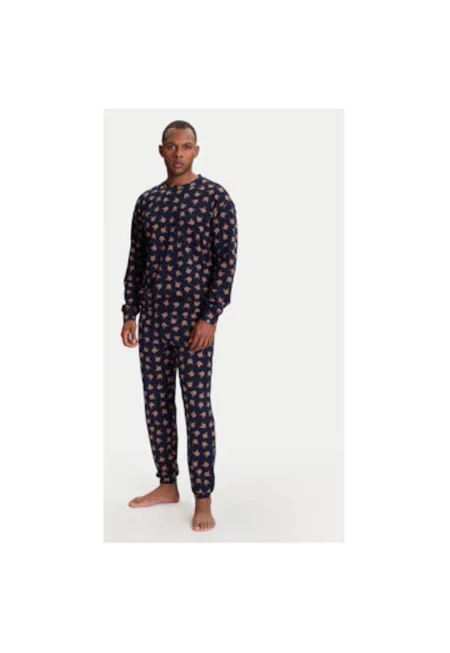Мъжка пижама  38DK4P02L - Памучна - Тъмносин - Тъмносин