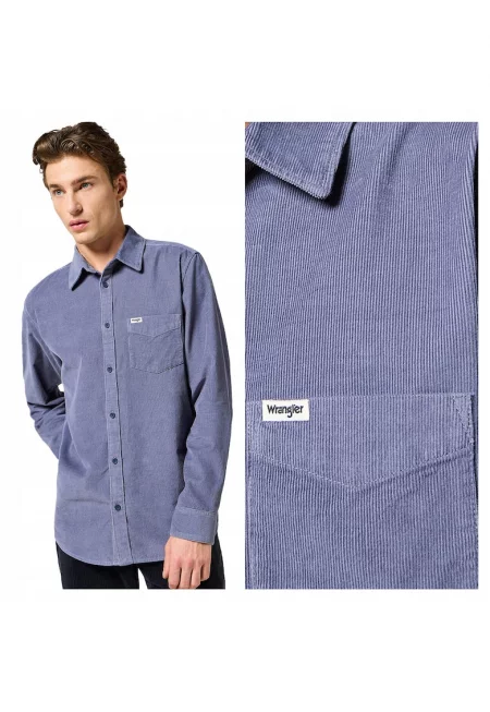 Мъжка риза -  1 PKT Corduroy Shirt - Regular Fit - Дълги ръкави - С копчета - Класически дизайн - Памук - L INTL - Син