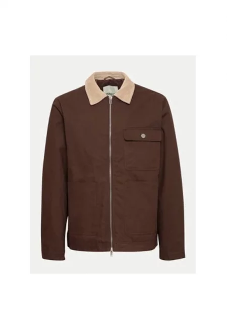 Мъжко яке - едноцветно - 304021015 - памук - кафяво - Кафяв