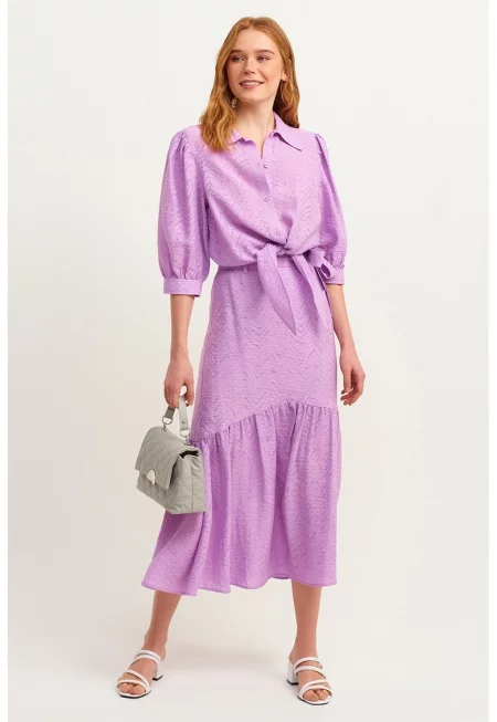 Миди пола с набран подгъв - Лилав