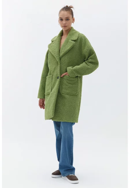 Палто с джобове встрани и изчистен десен - Светлозелен