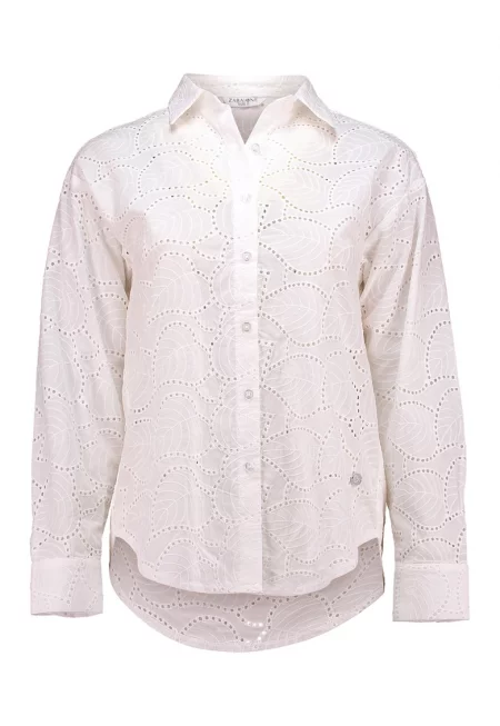 Памучна риза LA-301-0320 с бродерия - Мръснобял