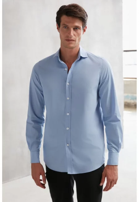 Памучна риза с дълги ръкави - Син