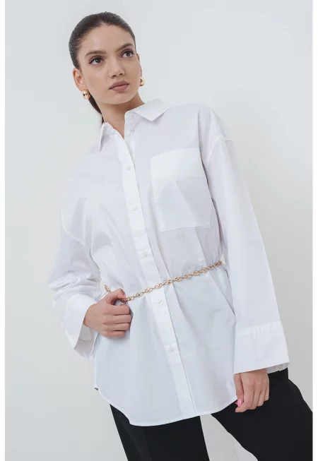Памучна риза със стандартна кройка - Бял