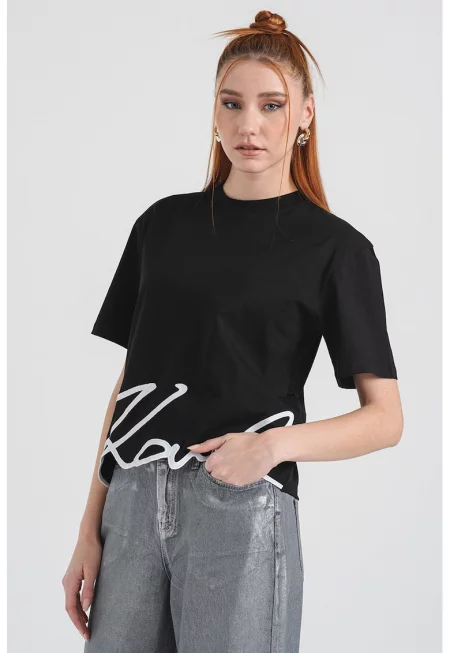 Памучна тениска с лого - Черен/Бял