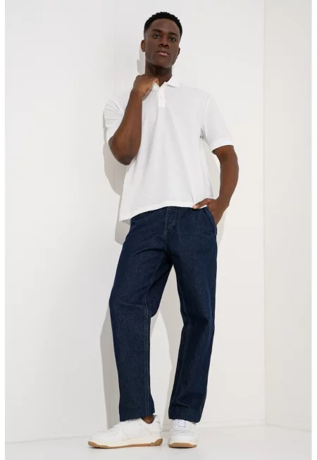 Памучна тениска с яка и принт - Бял