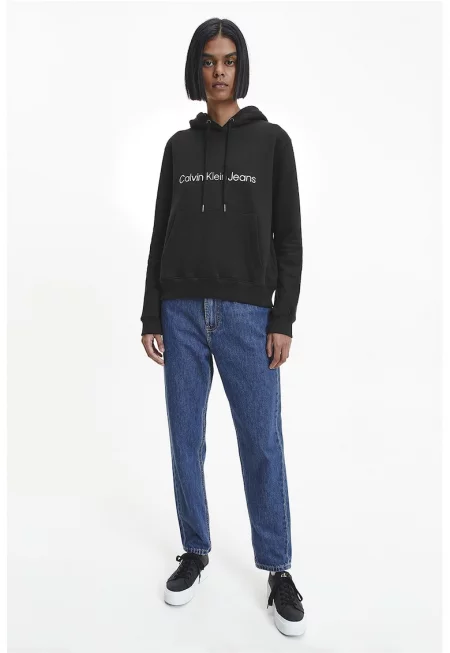 Памучно худи с джоб кенгуру - Черен