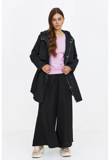 Парка с качулка и колан - Черен