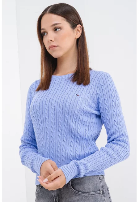 Плетен пуловер с овално деколте