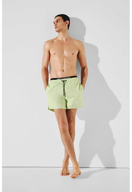 Плувни шорти с лого - Бледозелен