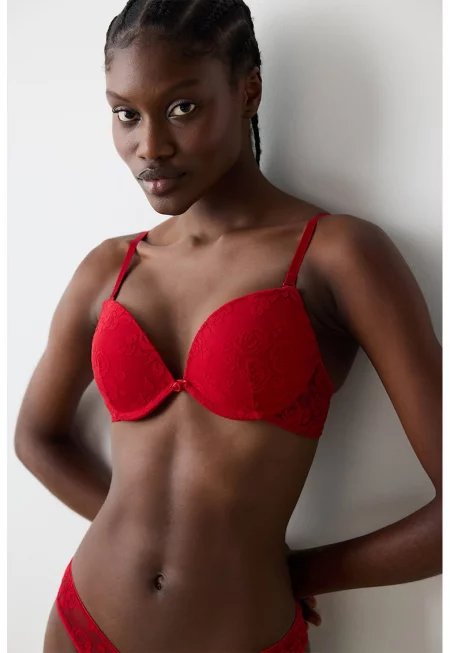Подплатен сутиен с принт - Червен