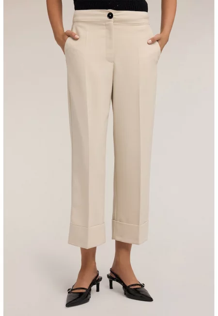 Прав панталон със средна талия - Бежов