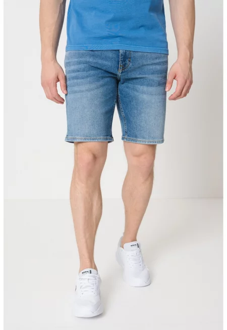 Прави дънкови бермуди със средна талия - Светлосин меланж