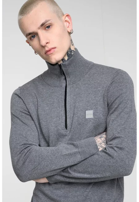 Пуловер Kanobix с къс цип и висока яка - Сив меланж/Tъмносив