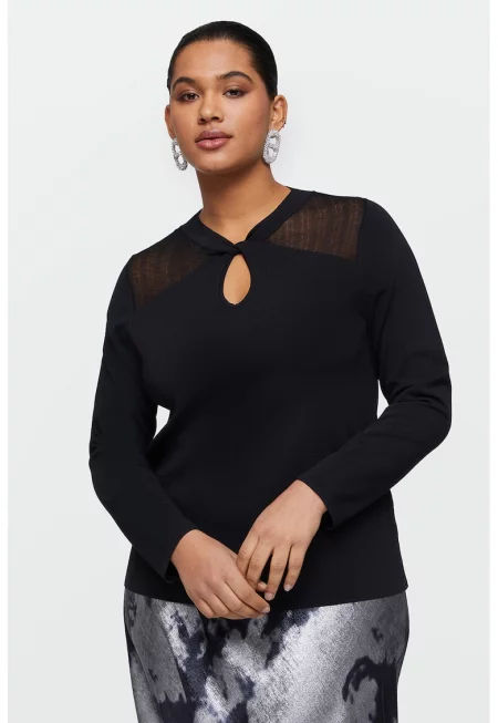 Пуловер с ефирни зони - Черен