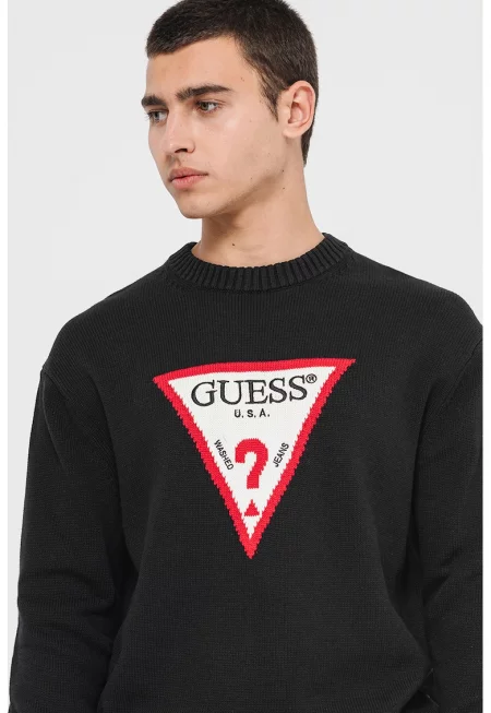 Пуловер с лого - Бял/Черен