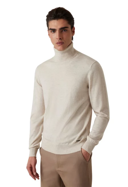 Пуловер с поло с вълна