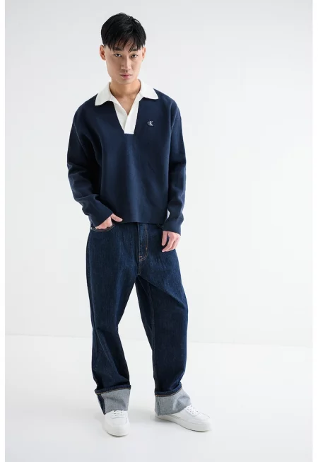 Пуловер с яка - Бял/Тъмносин