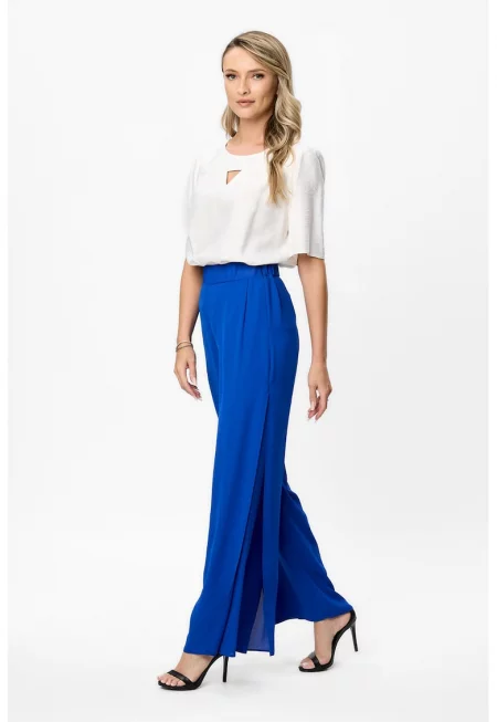 Разкроен панталон Eros с еластична талия - Тъмносин