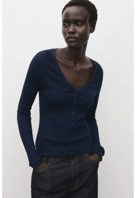 Рипсен пуловер с цепка с копчета