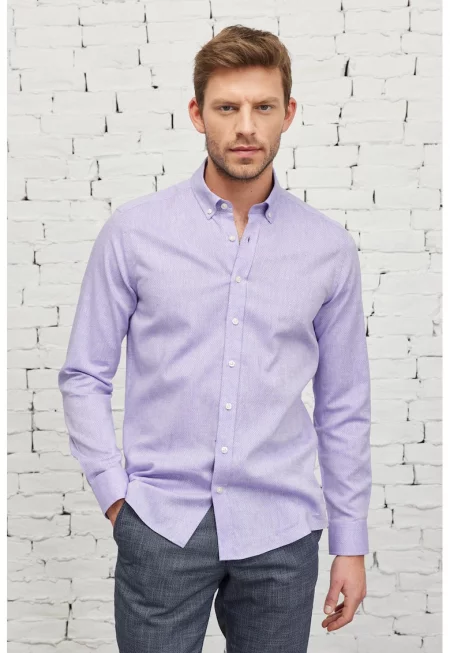 Риза Oxford с лен - Лилав