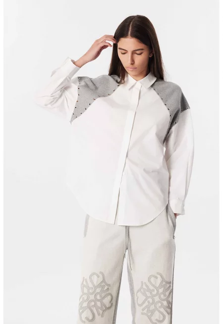 Риза с класическа яка - Бял/Сив меланж