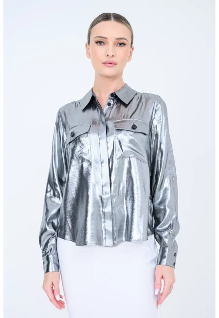 Риза с метален ефект - Сребрист